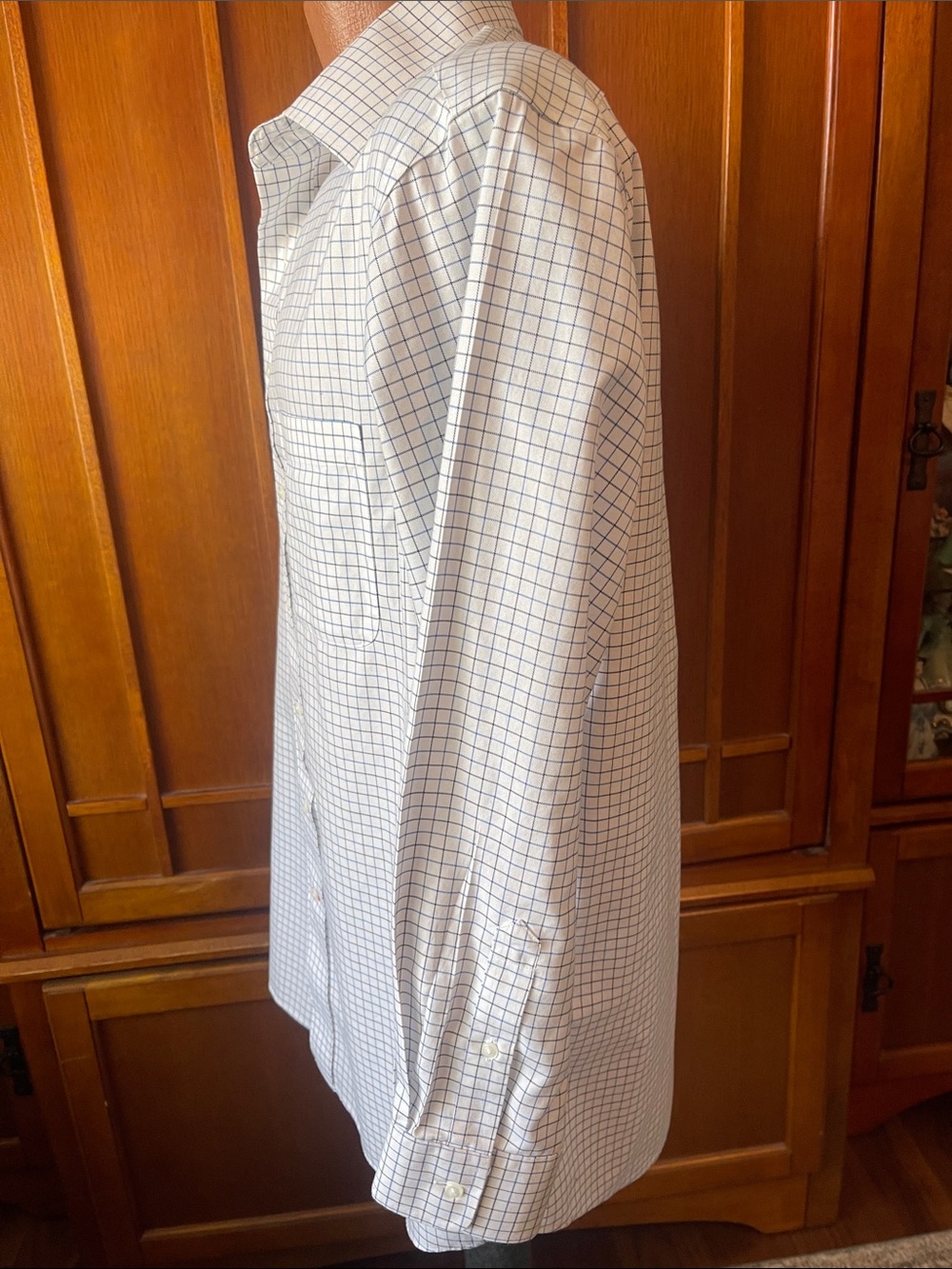 Daniel Cremieux White Shirt with Navy Windowpane Check - Picture 2 of 5